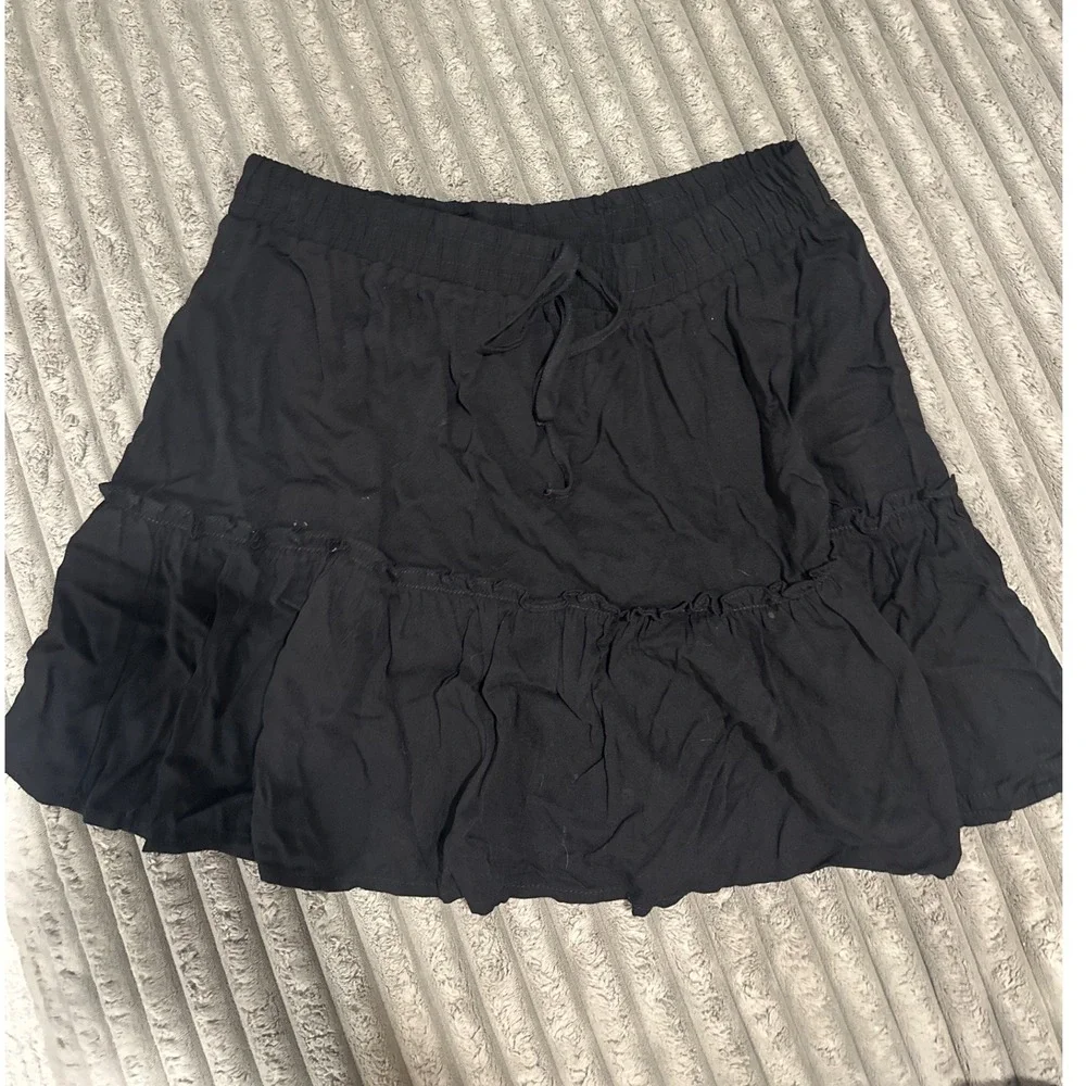 Shinestar Womens Black Tiered Mini Skirt Elastic Waist Ruffle Hem Size Medium